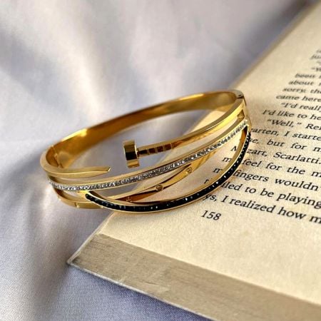 18K Gold Plated Nail CZ Layered Bracelet